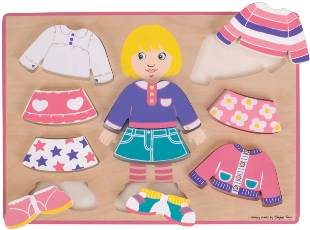 BIGJIGS Meisje Aankleden Houten Puzzel 10 Stuks - Multicolor BB057