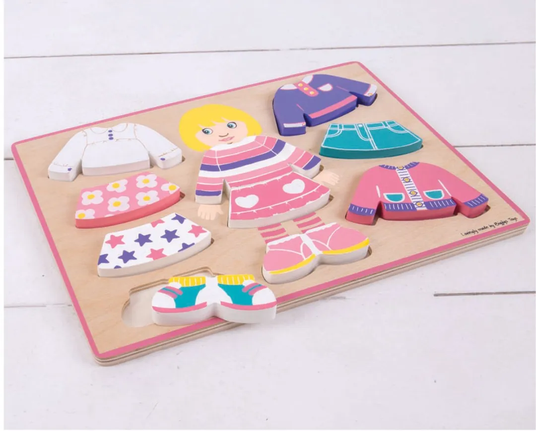 BIGJIGS Meisje Aankleden Houten Puzzel 10 Stuks - Multicolor BB057