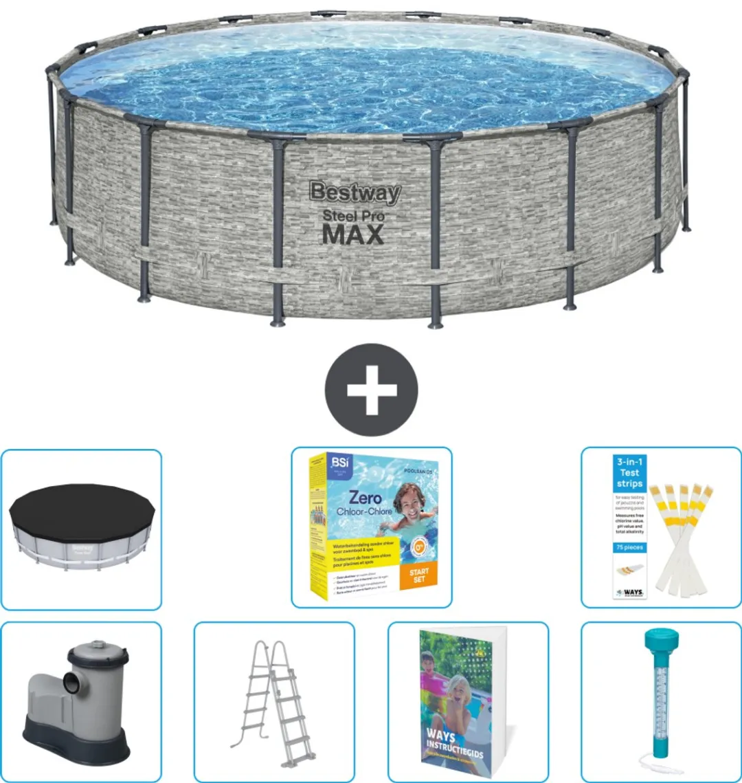 Bestway Steel Pro MAX Zwembad 488x122cm - 19.480L - Grijs