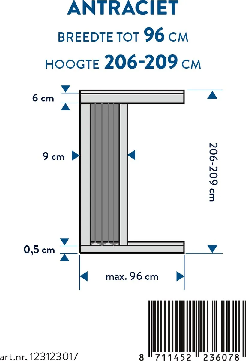 Bruynzeel S900 Plissé Hordeur 96x209cm - Antraciet
