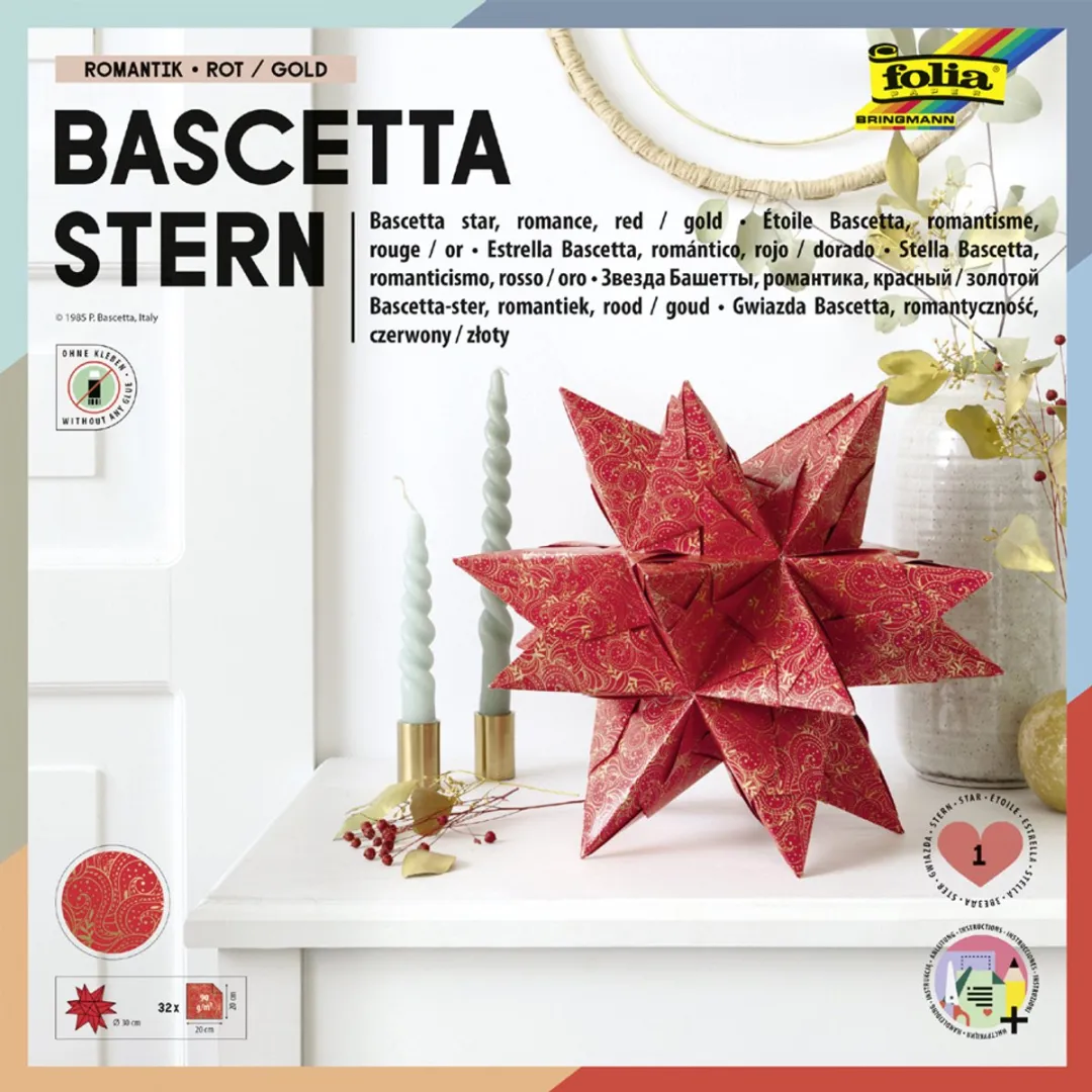 Folia Vouwbladen Bascetta-ster Rood 200x200mm - 32 Vel