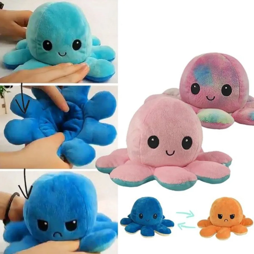 Topknuffels Octopus Mood Pluche Knuffel - 15cm - Lichtroze/Roze