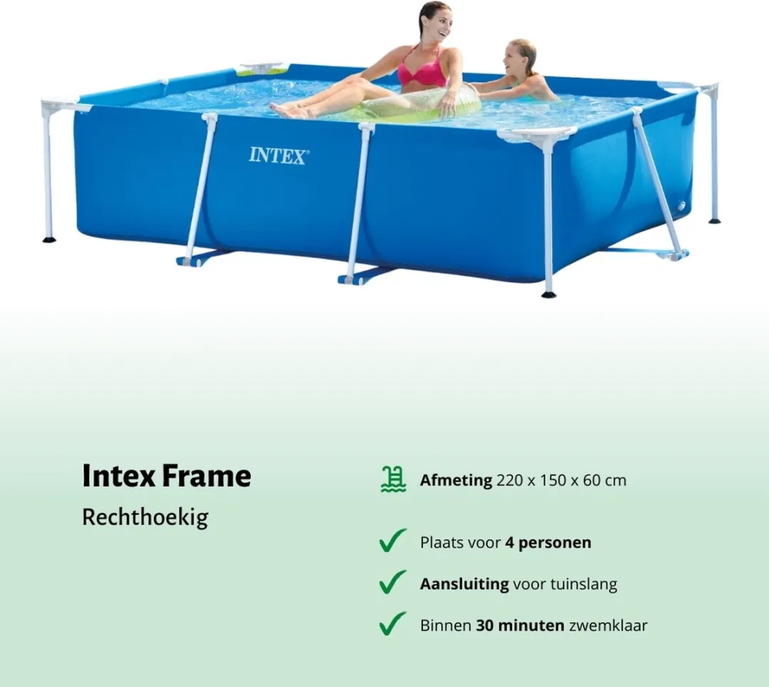Intex Rechthoekig Frame Zwembad - 220 x 150 x 60 cm - Blauw - Inclusief Afdekzeil - Onderhoudspakket - Zwembadfilterpomp - Grondzeil