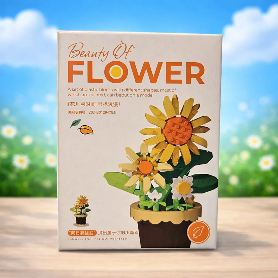 DIY Bouwbloem Zonnebloem - 3D Bloem van Kleine Bouwstenen - Creatief Bouwpakket & Decoratie