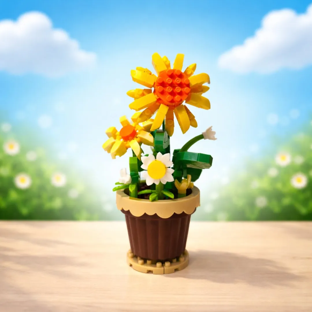 DIY Bouwbloem Zonnebloem - 3D Bloem van Kleine Bouwstenen - Creatief Bouwpakket & Decoratie