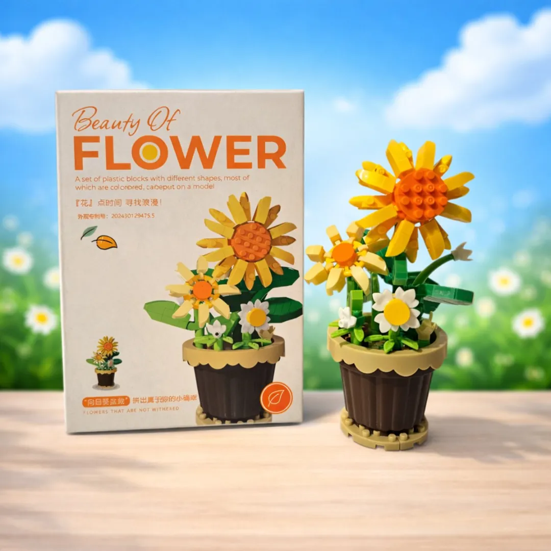 DIY Bouwbloem Zonnebloem - 3D Bloem van Kleine Bouwstenen - Creatief Bouwpakket & Decoratie