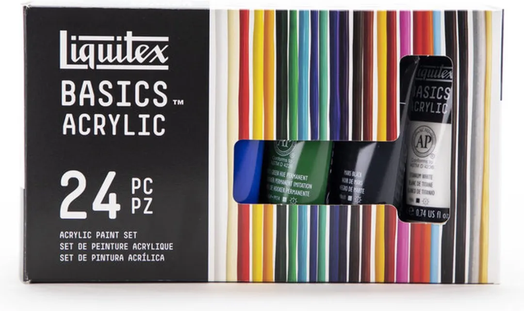 Liquitex 3699397 Basics Acrylverf Set – 24 x 22 ml Tubes | Lichtechte Acrylverf voor Kunstenaars | Middelmatige Viscositeit | Heldere Kleuren voor Schilderen, Canvas & Hobbyprojecten