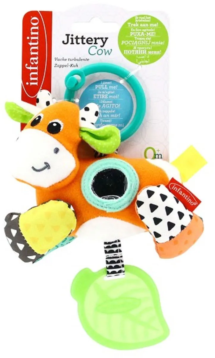 Infantino Jittery Koe - Wit/Oranje/ Groen/Zwart