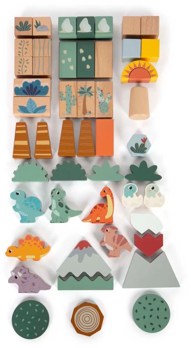 Small Foot Houten Bouwblokken Dino - 50 Stuks - Multicolor