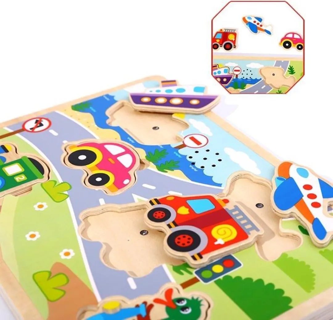 Tooky Toy TL064 Geluidspuzzel Voertuigen - 10 Stuks - Multicolor