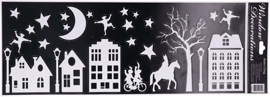 Anna's Collection Kerst Raamstickers Huisjes met Maan - 34x28cm - Multi