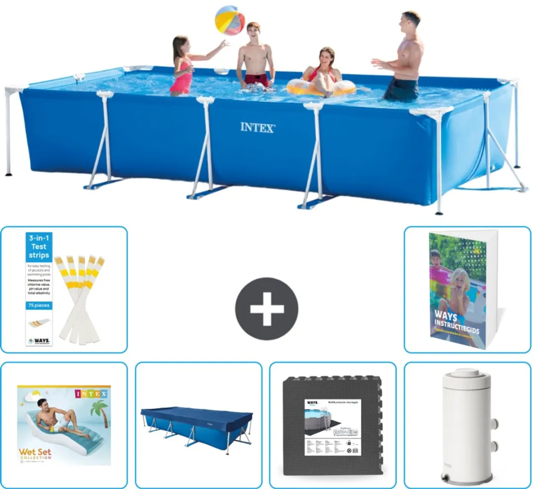 Intex Rechthoekig Frame Zwembad 450x220cm Blauw - 7-delig