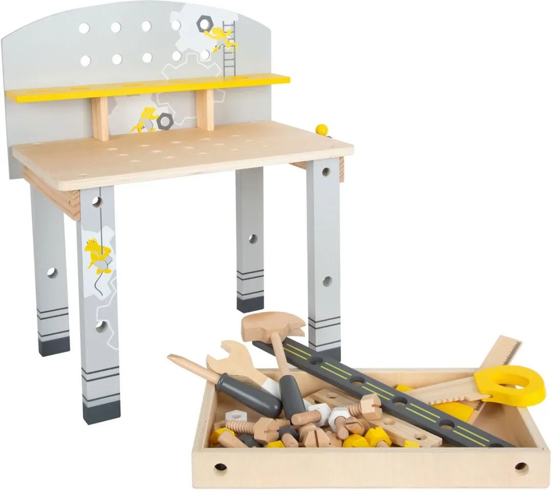 Small Foot Houten Werkbank Compact Miniwob - 28 Onderdelen - Grijs/Geel/Wit/Zwart/Hout