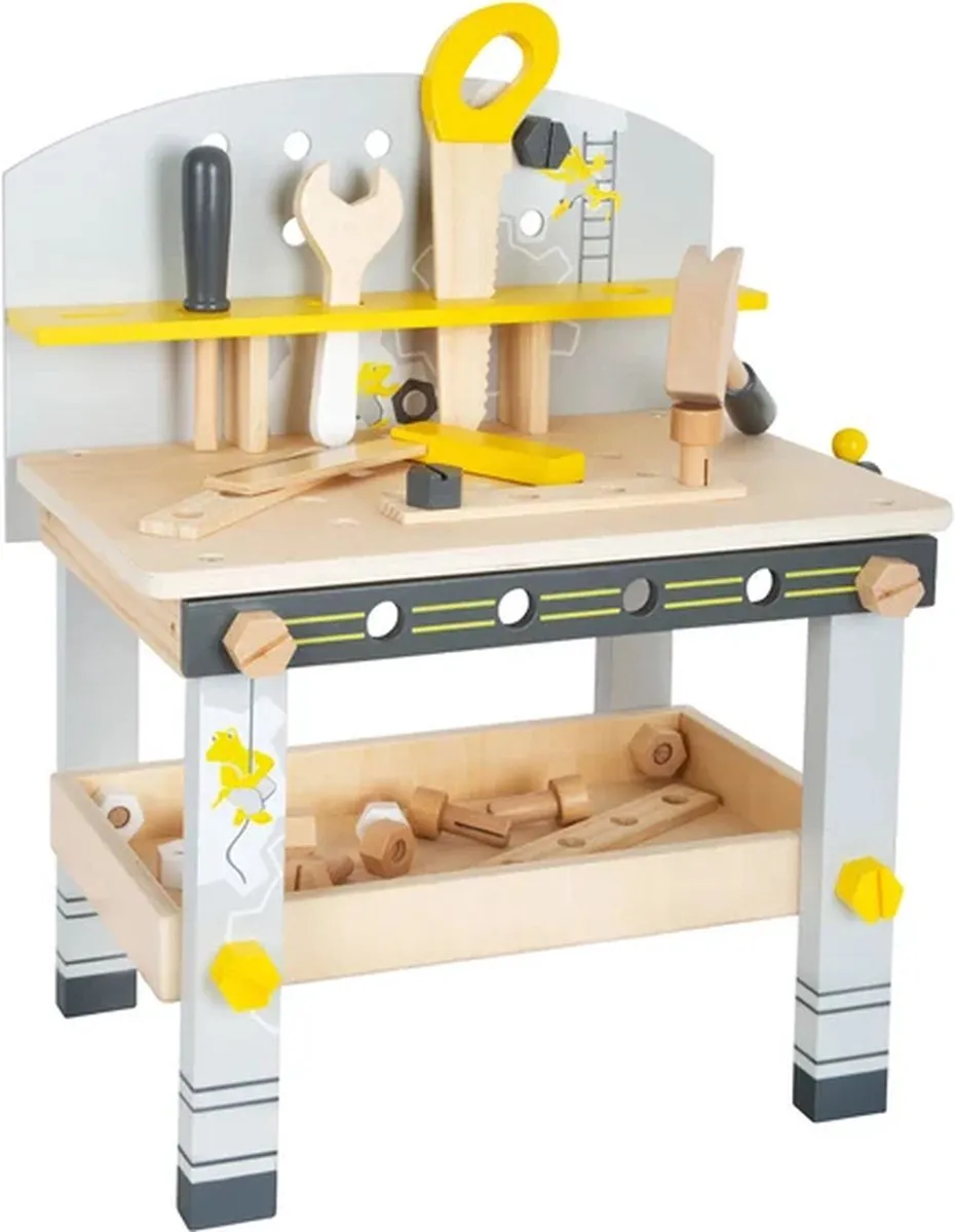 Small Foot Houten Werkbank Compact Miniwob - 28 Onderdelen - Grijs/Geel/Wit/Zwart/Hout