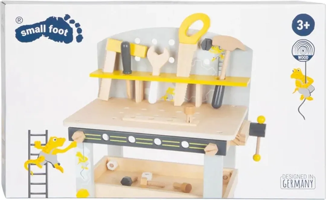 Small Foot Houten Werkbank Compact Miniwob - 28 Onderdelen - Grijs/Geel/Wit/Zwart/Hout