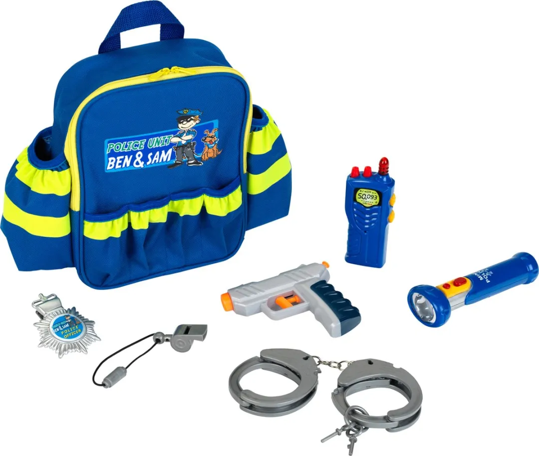 Klein Toys Politieagent Rugzak 28x25x8,5cm - Blauw/Geel - afbeelding 6 van 6