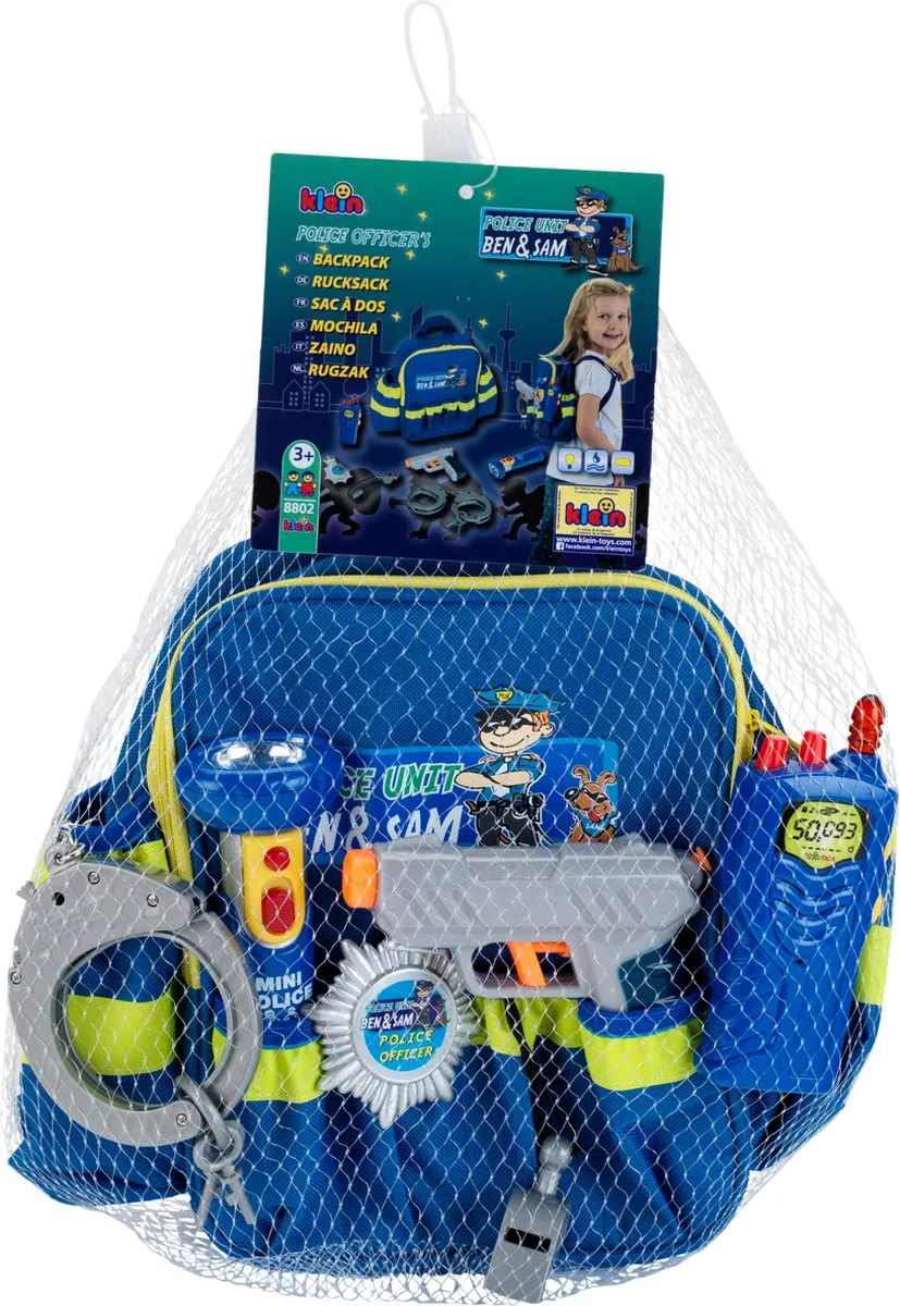 Klein Toys Politieagent Rugzak 28x25x8,5cm - Blauw/Geel