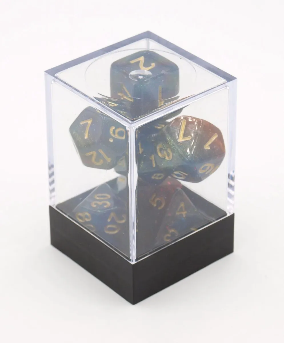 HOT Games Stardust Dobbelstenen Set - 7 Stuks - Blauw/Rood