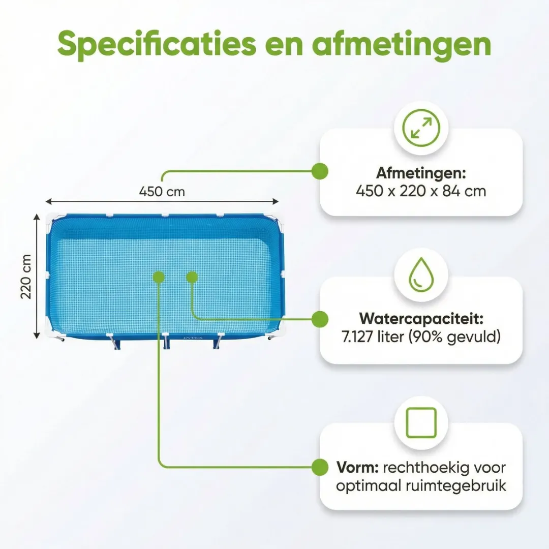 Intex Rechthoekig Frame Zwembad 450x220cm - Blauw - 7-delig