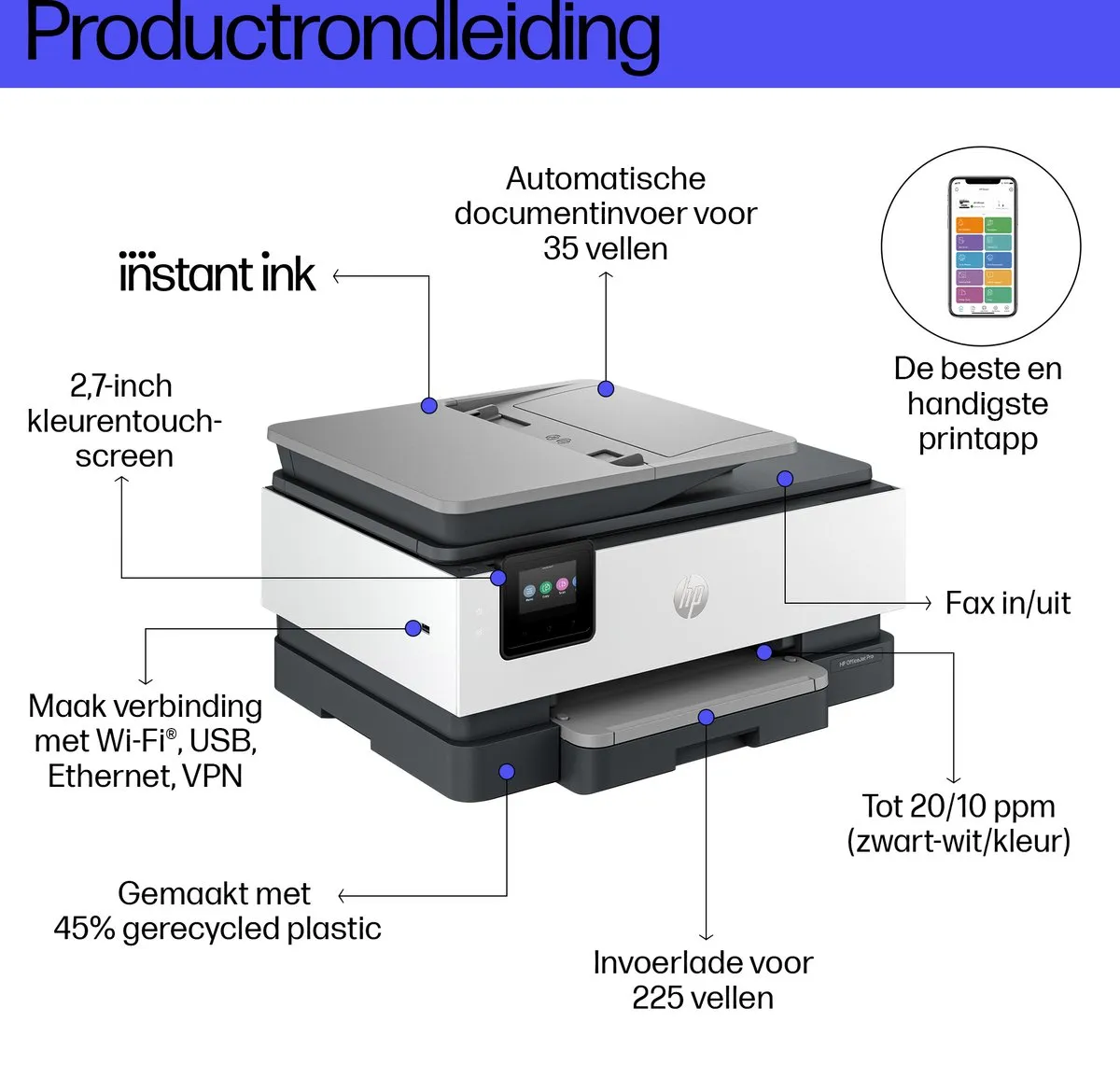 HP OfficeJet Pro 8122e 405U3B All-in-One Printer - Wit - afbeelding 6 van 6