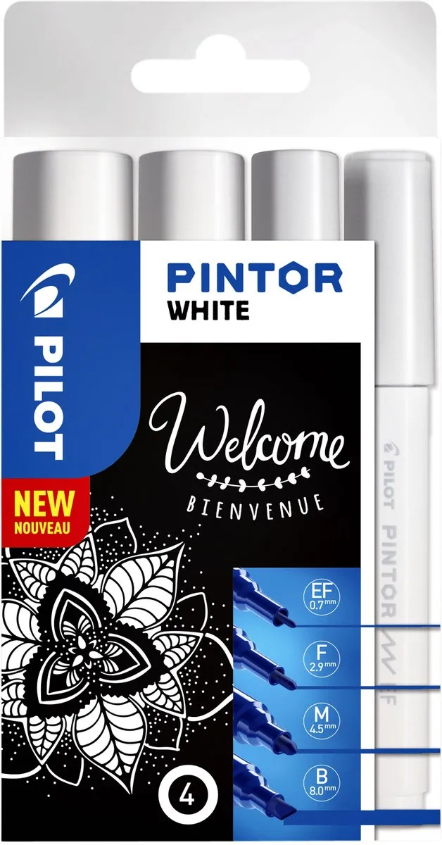 Pilot Pintor Witte Verfstiften Set EF/F/M/B - 4 Stuks