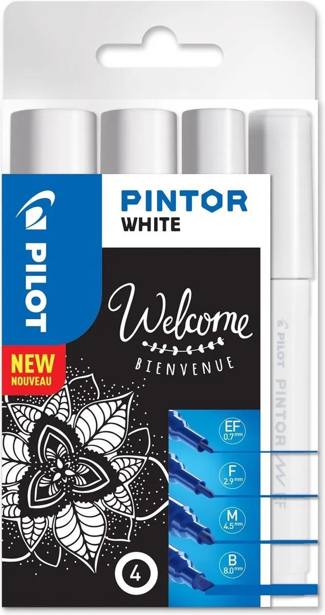 Pilot Pintor Witte Verfstiften Set EF/F/M/B - 4 Stuks