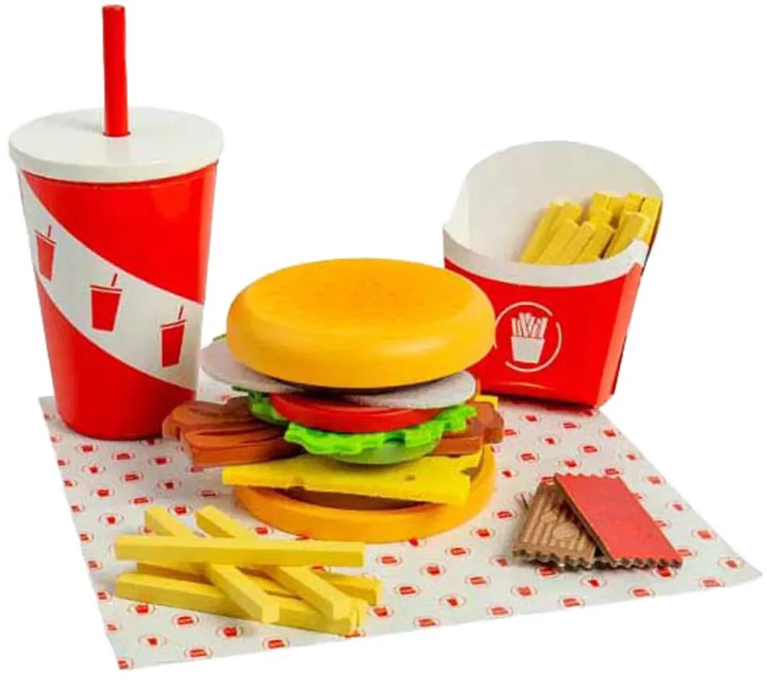 BIGJIGS Houten Burger- en Frietset - 48-delig - Multicolor