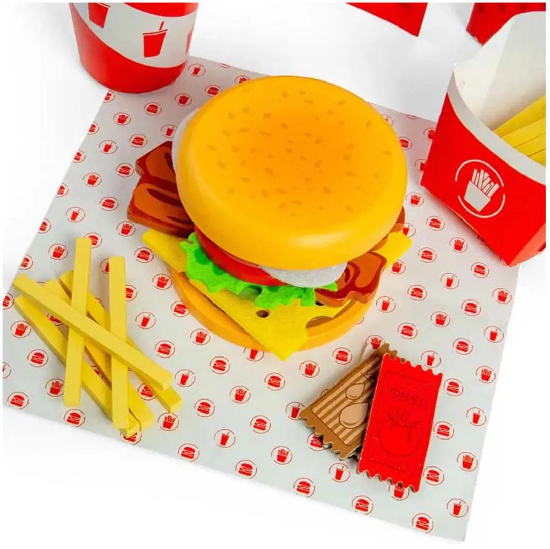 BIGJIGS Houten Burger- en Frietset - 48-delig - Multicolor