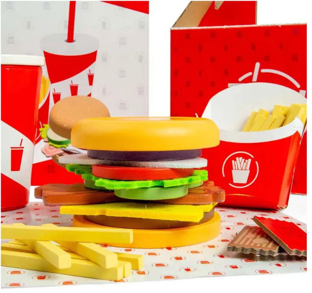 BIGJIGS Houten Burger- en Frietset - 48-delig - Multicolor