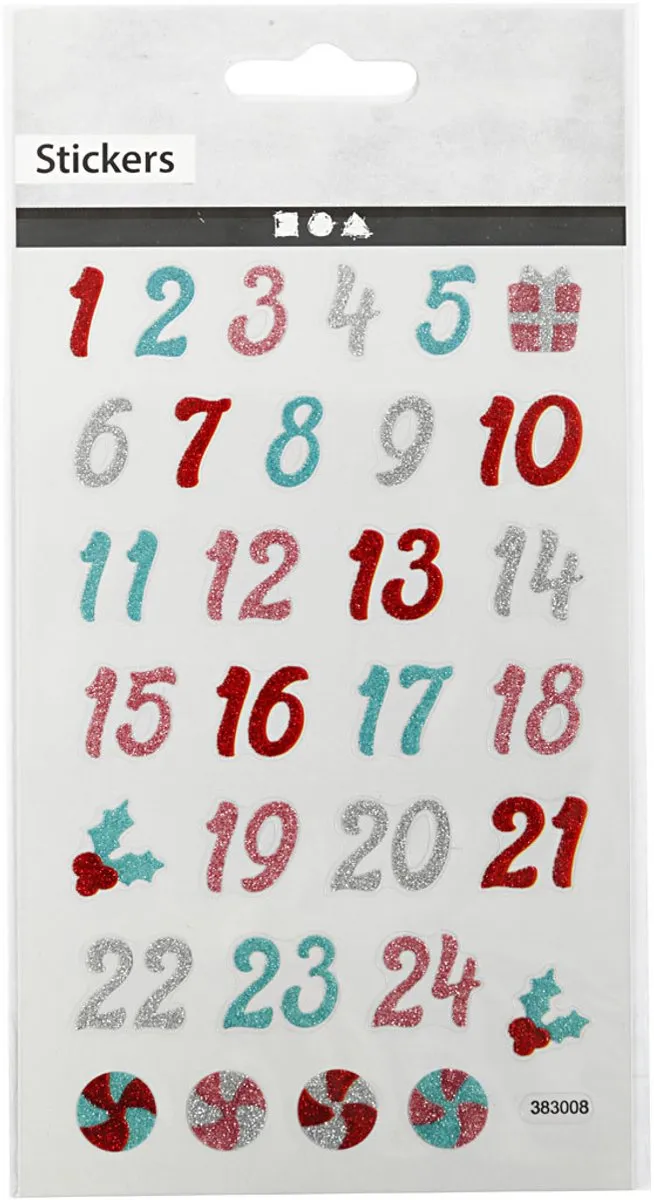 Creativ Company Glitter Stickers Advent Cijfers - Meerkleurig
