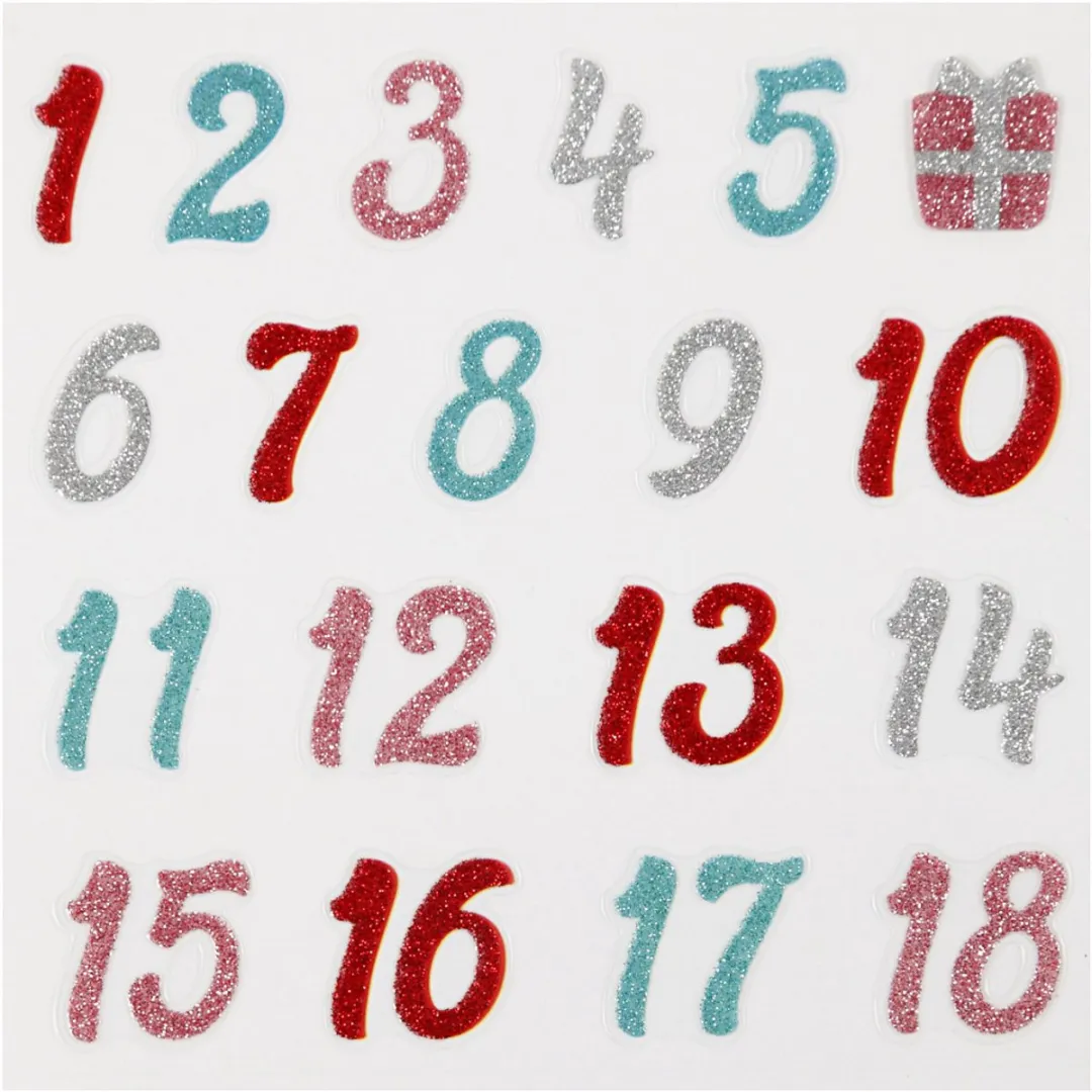 Creativ Company Glitter Stickers Advent Cijfers - Meerkleurig