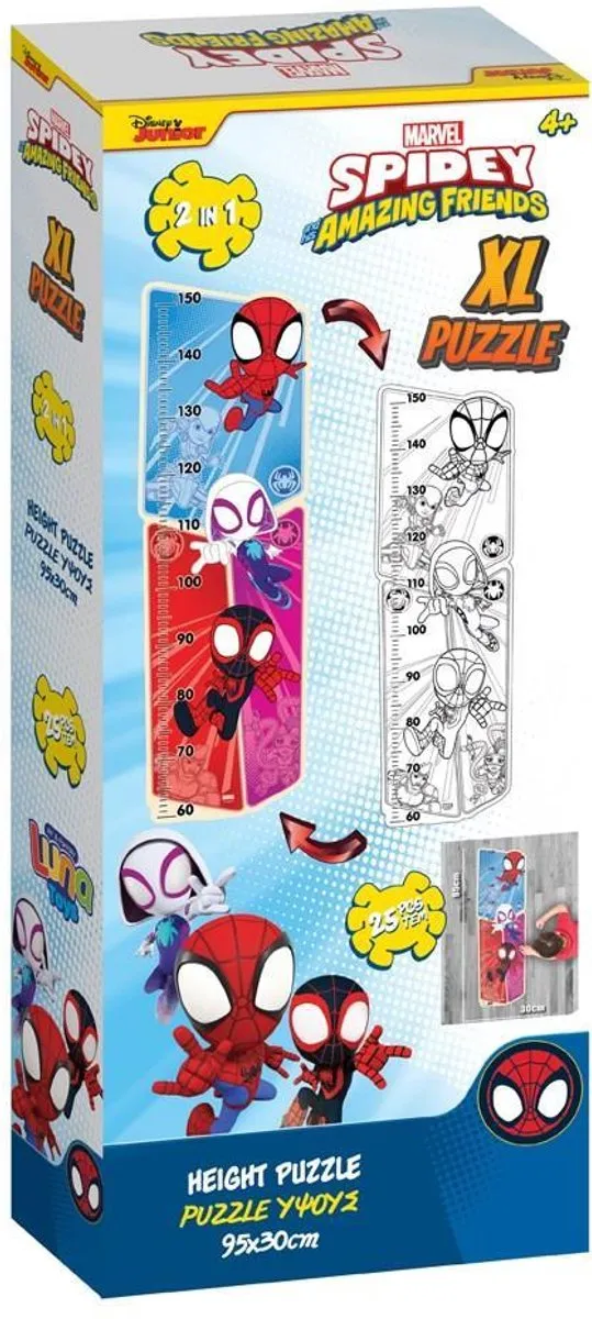 LUNA TOYS Spider-Man Lengtemeter Puzzel XL - 25 Stuks - 95x30cm - Meerkleurig