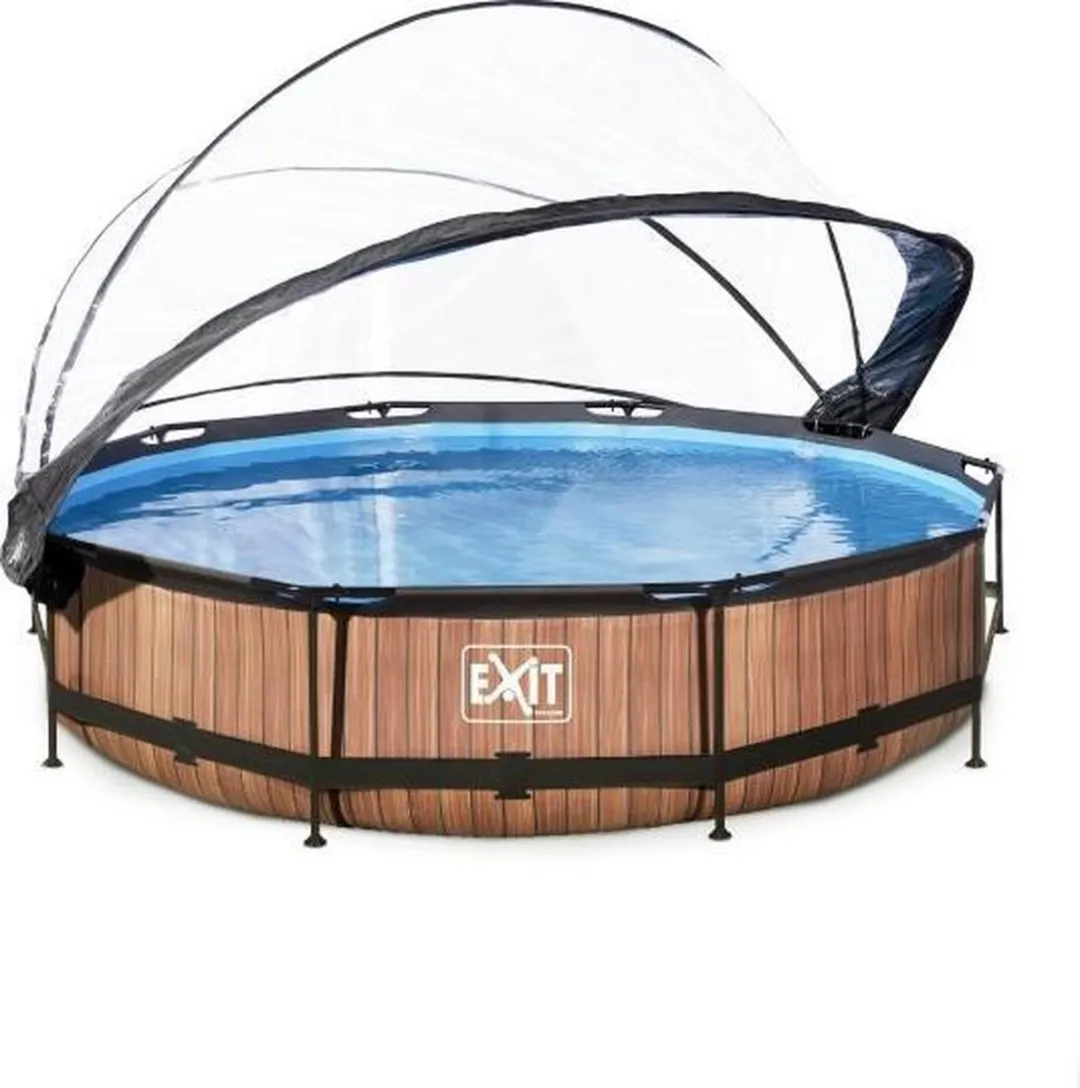 EXIT Wood Zwembad 380cm - 6125L - Filterpomp & Overkapping Bruin