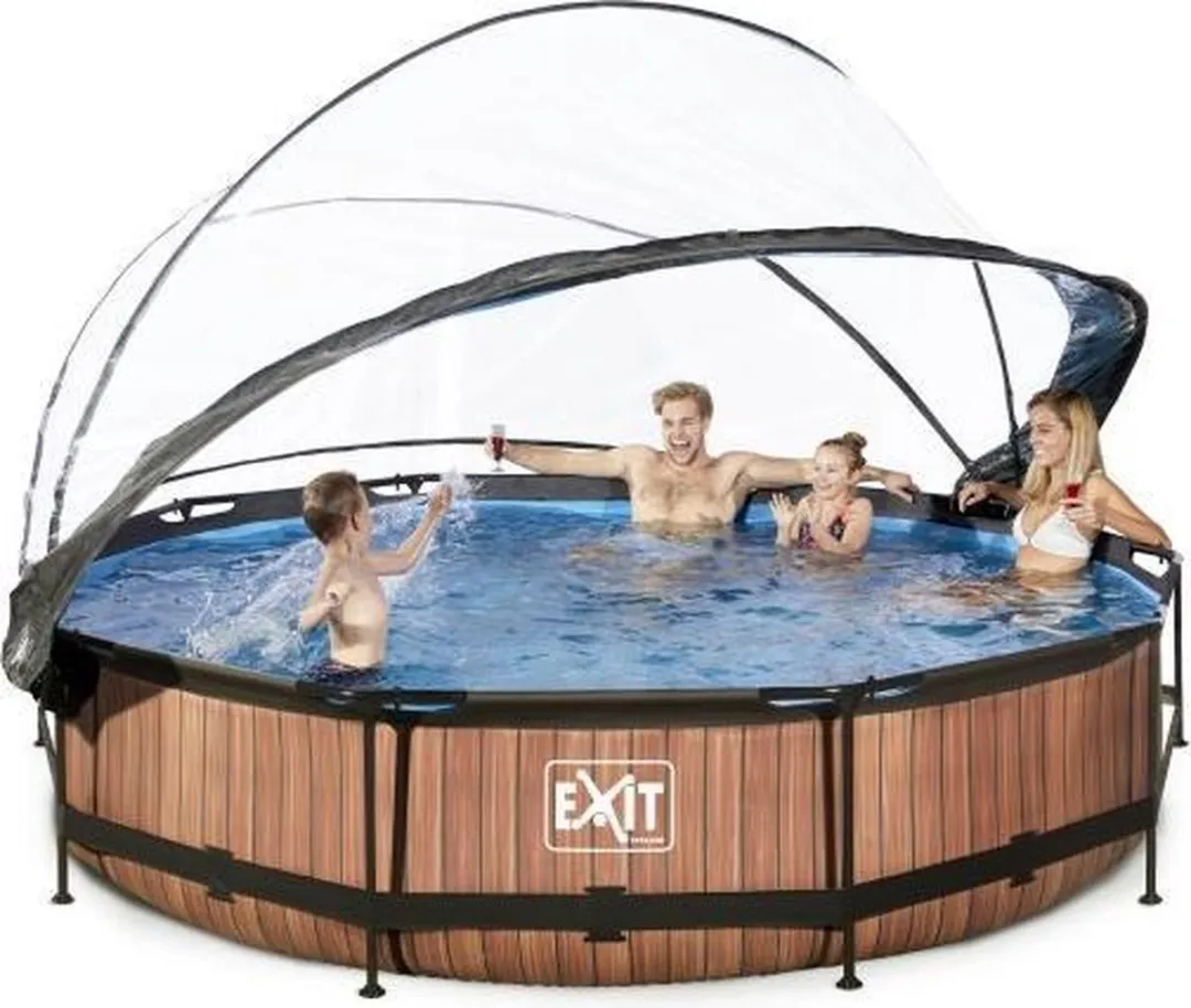 EXIT Wood Zwembad 380cm - 6125L - Filterpomp & Overkapping Bruin