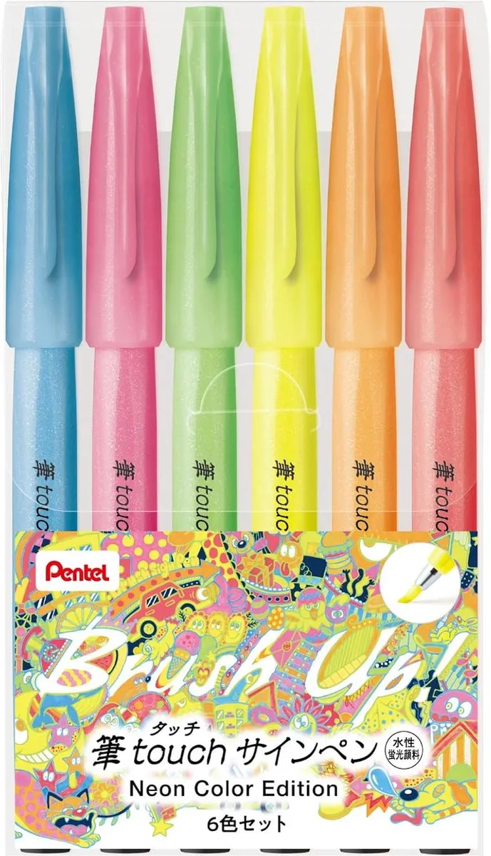 Pentel Color Brush Pen Fluorescerend 6-delig Set