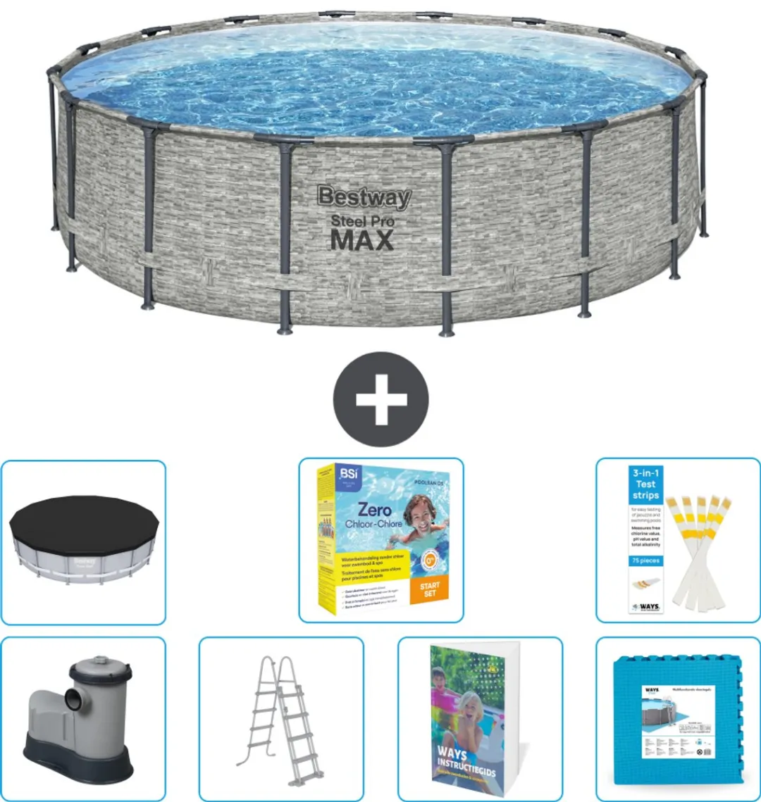 Bestway Steel Pro MAX Zwembad 488x122cm - 19.480L - Grijs