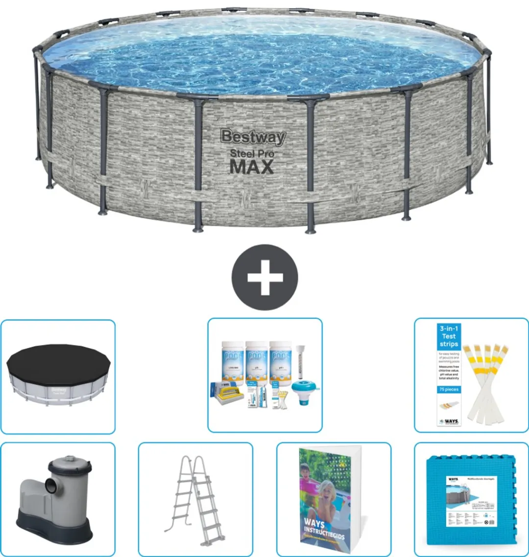 Bestway Steel Pro MAX Zwembad 488x122cm - 19.480L - Grijs