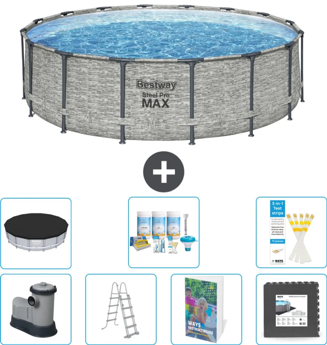 Bestway Steel Pro MAX Zwembad 488x122cm - 19.480L - Grijs