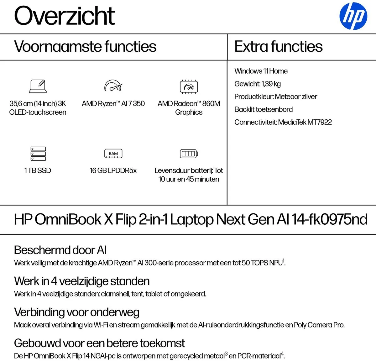 HP OmniBook X FlipNGAI 14-fk0975nd Copilot+ PC - Zilver