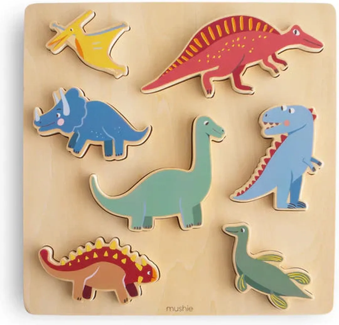 Mushie Houten Dino Inlegpuzzel 7 Stuks