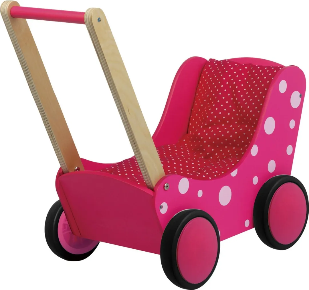 Simply For Kids Houten Poppenwagen - Roze met stippen 50cm