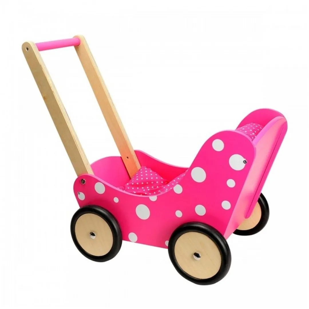 Simply For Kids Houten Poppenwagen - Roze met stippen 50cm