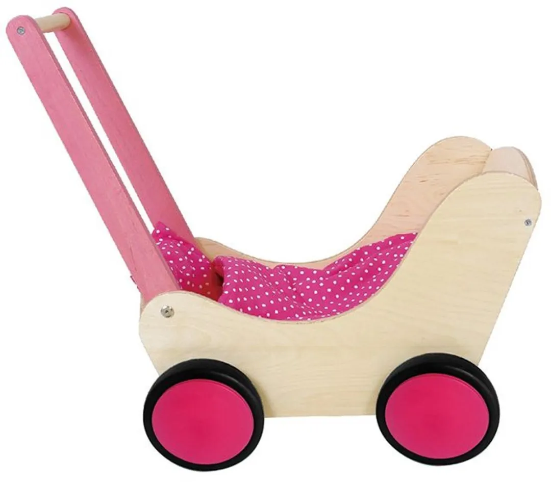 Simply For Kids Houten Poppenwagen - Roze met stippen 50cm