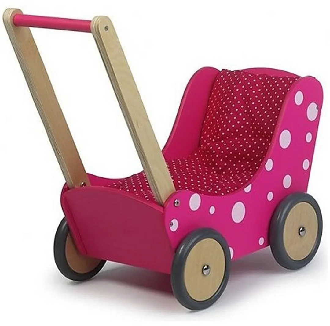 Simply For Kids Houten Poppenwagen - Roze met stippen 50cm