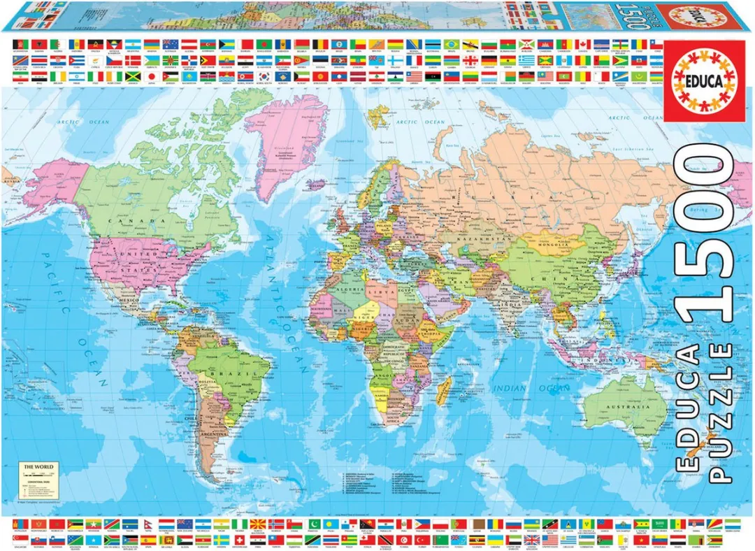 Educa Politieke Kaart van de Wereld Puzzel 1500 Stuks