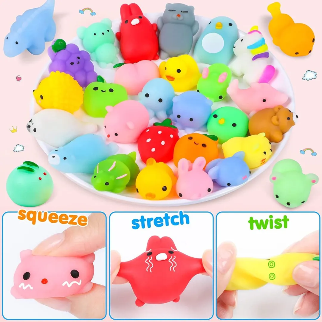 EverToys Mochi Squishy - 60x stuks - Fidget Toys - Stressballen kinderen - Squishies Meisjes - Squishy Dieren - Mochies