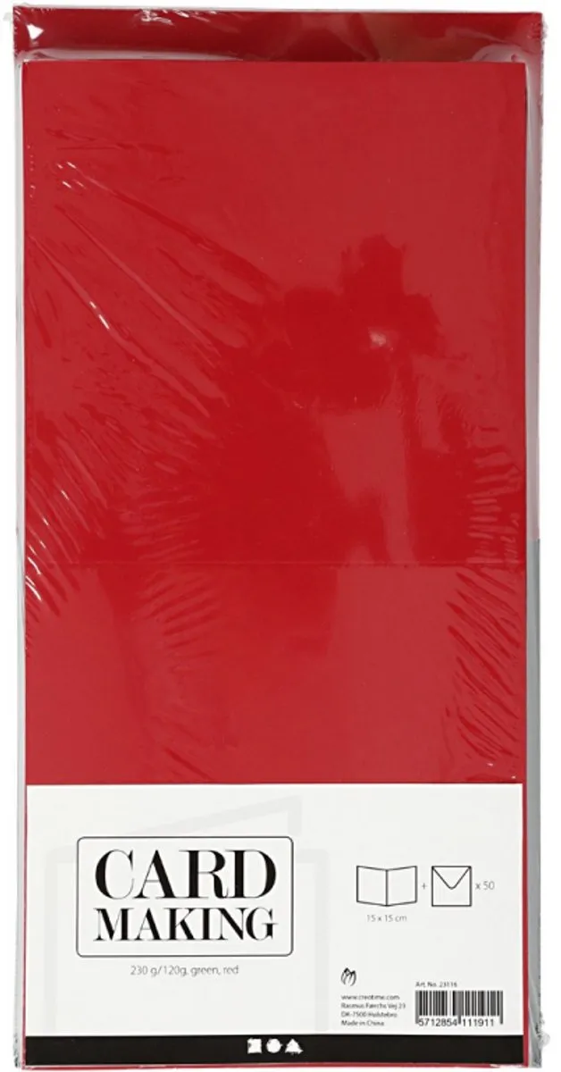 Creativ Company Kaarten & Enveloppen 15x15cm - 50 Sets - Rood/ Groen