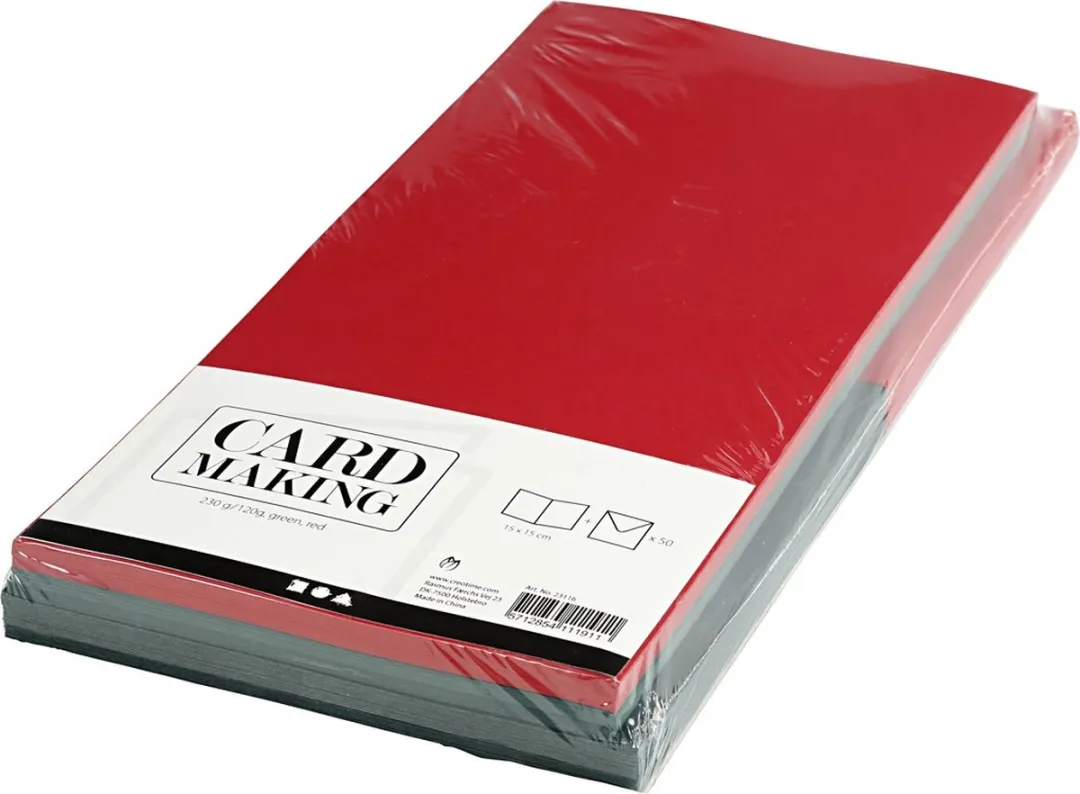 Creativ Company Kaarten & Enveloppen 15x15cm - 50 Sets - Rood/ Groen