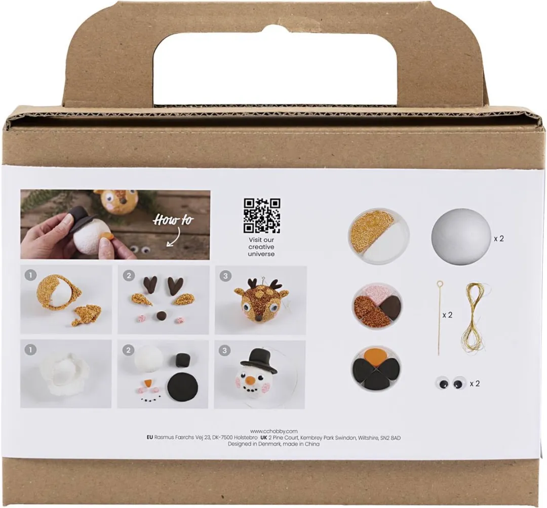 Creativ Company Mini Hobbyset Kerstballen Rendier & Sneeuwpop Multicolor