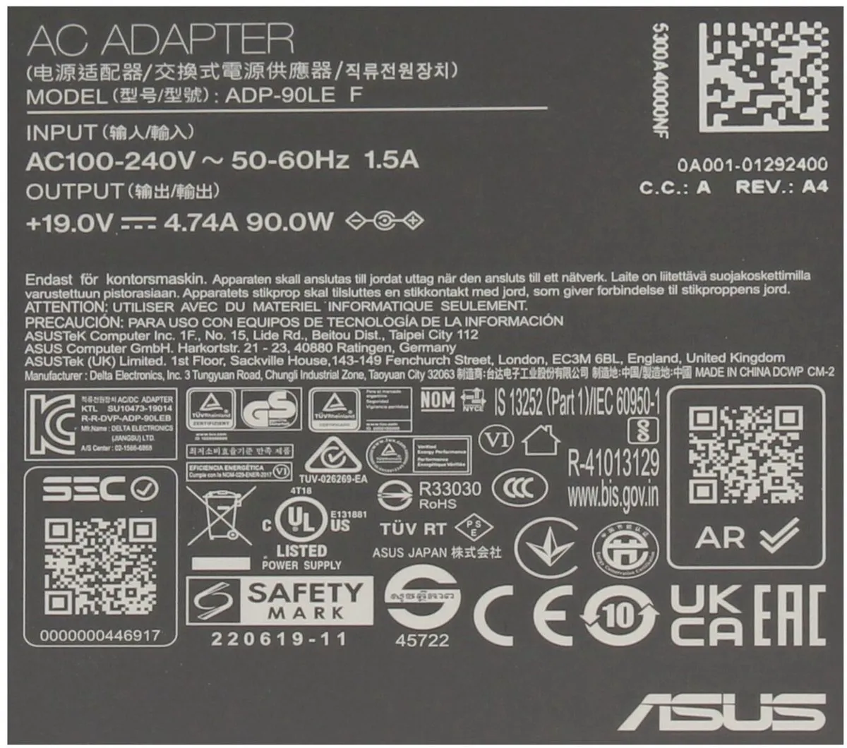 ASUS 0A001-00055000 Oplader 90W - Zwart